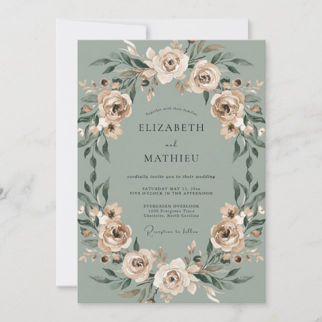 Convite Casamento com Champanhe Celadon Folhagem Eucalipto (Frente)