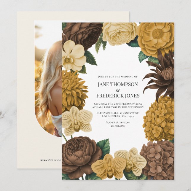 Convite Casamento com Chocolate Marrom, Caramelo Dourado e (Frente/Verso)