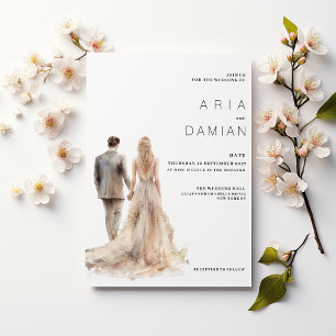 Convite Casamento com cinza de ouro floral casal de marfim