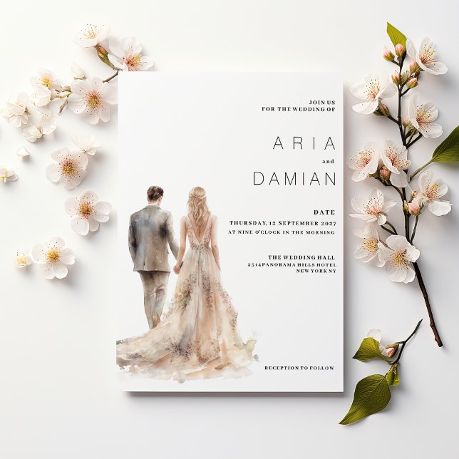 Convite Casamento com cinza de ouro floral casal de marfim (Chic ivory gold gray floral couple photo Wedding )