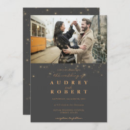 Convite Casamento com Cinza Glitter Dourada Chic