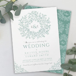 Convite Casamento com cinza verde de monograma desenhado