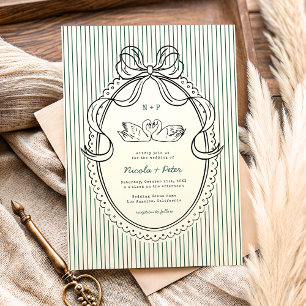 Convite Casamento com Cisne Desenhado à Mão Vintage e List