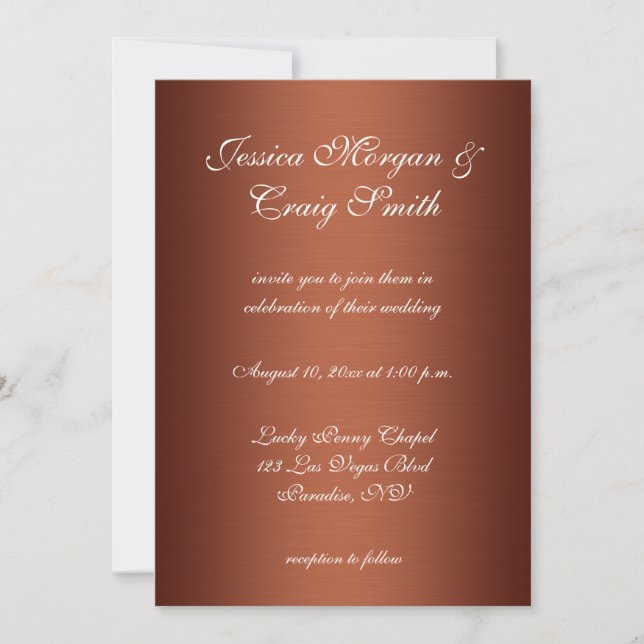 Convite Casamento com Cobre Escovado Ombre Escuro (Frente)