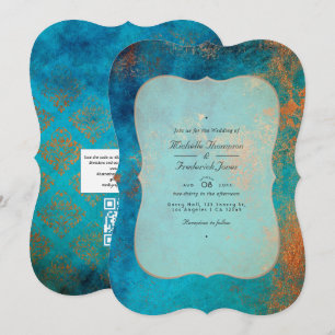 Convite Casamento com Códico QR de Grunge Cobre Patina e T