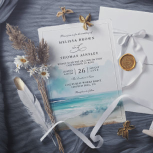 Convite Casamento com Código QR à Beira-Mar com Aquarela M