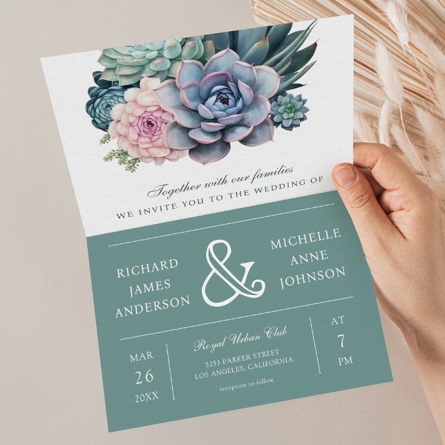 Convite Casamento com Código QR Ampersand Suculento Pastel (Criador carregado)