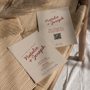 Convite Casamento com Código QR Azul Vermelho Escuro Capri