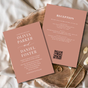 Convite Casamento com código QR Boho Terracotta