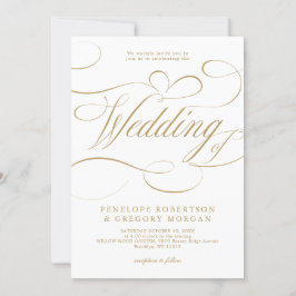 Convite Casamento com código QR branco de ouro para caligr