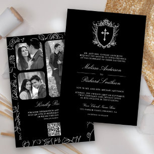 Convite Casamento com Código QR Católico Negro Vitoriano