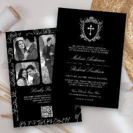 Convite Casamento com Código QR Católico Preto Vitoriano