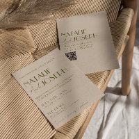 Casamento com Código QR Chique em Verde Oliva Retr