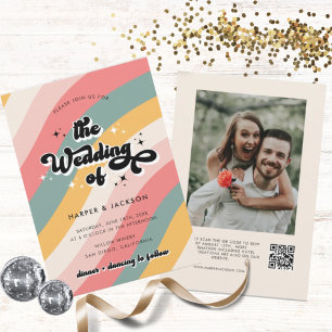 Convite Casamento com Código QR Colorido Retroativo 70s