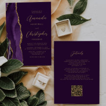 Casamento com Código QR de Ameixa de Ágato Dourado