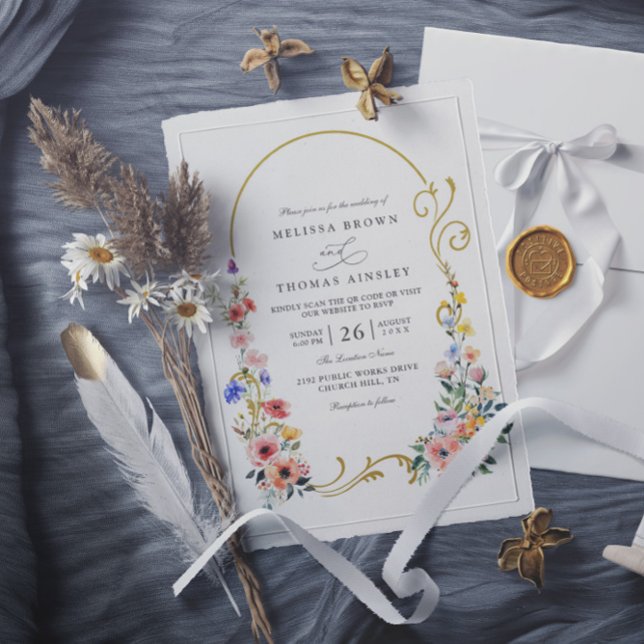 Convite Casamento com Código QR de Arco de Primavera de Fl (Criador carregado)