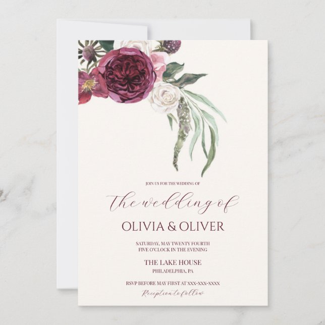 Convite Casamento com código QR de blush de foto embutido  (Frente)