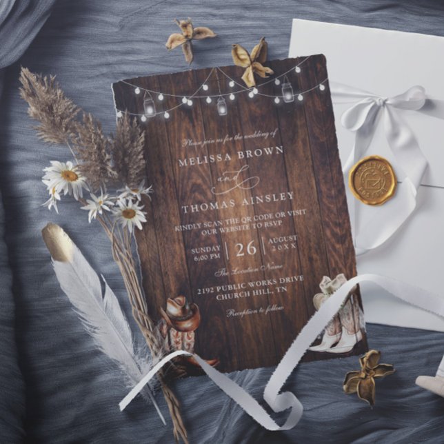 Convite Casamento com Código QR de Celebração Rústica Ocid (Criador carregado)