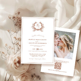 Convite Casamento com Código QR de Crista Monograma de Ter