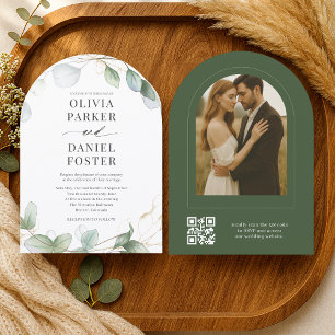 Convite Casamento com Código QR de Eucalipto Rústico Elega
