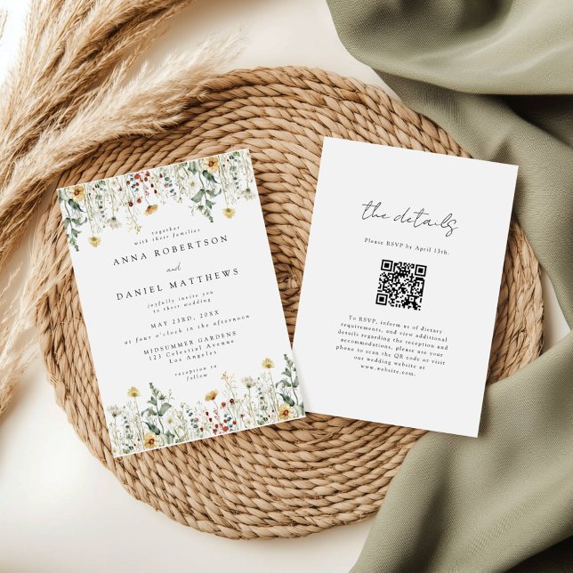 Convite Casamento com Código QR de Flor Silvestre (Criador carregado)