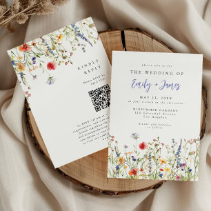 Convite Casamento com Código QR de Flor Silvestre de Prima