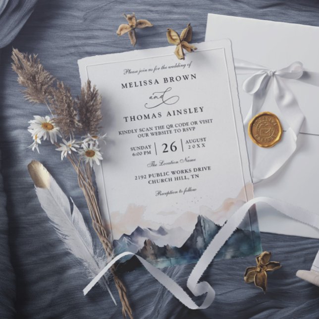 Convite Casamento com Código QR de Floresta de Montanha em (Criador carregado)