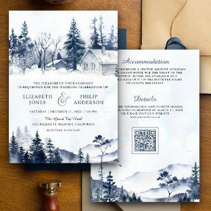 Convite Casamento com Código QR de Floresta de Pinheiros n