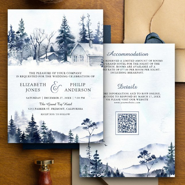 Convite Casamento com Código QR de Floresta de Pinheiros n (Criador carregado)
