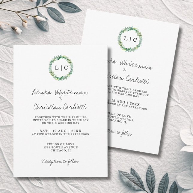 Convite Casamento com Código QR de Folhagem Monogramada El (Criador carregado)