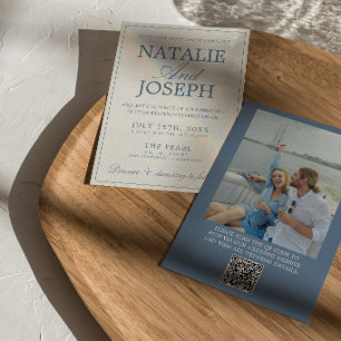 Convite Casamento com Código QR de Foto Antiga Dinheiro Az