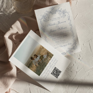 Convite Casamento com Código QR de Foto Azul Empoeirado An