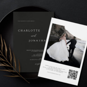 Convite Casamento com Código QR de Foto Branco e Preto Mod