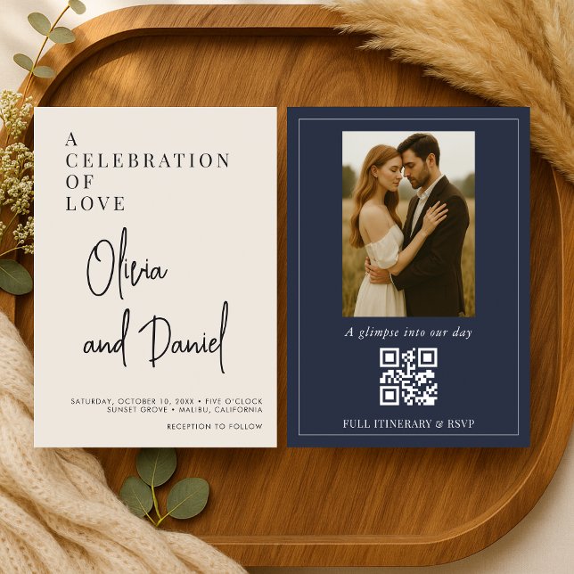 Convite Casamento com Código QR de Foto com Letra Moderna  (Criador carregado)