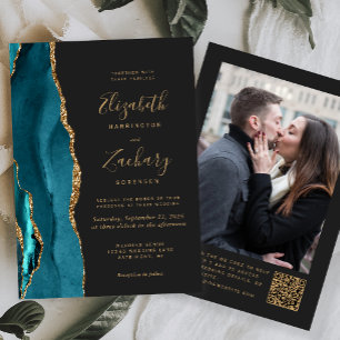 Convite Casamento com Código QR de Foto Dark de Agate Dour