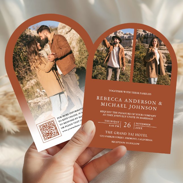 Convite Casamento com Código QR de Foto de Arco de Terraco (Criador carregado)