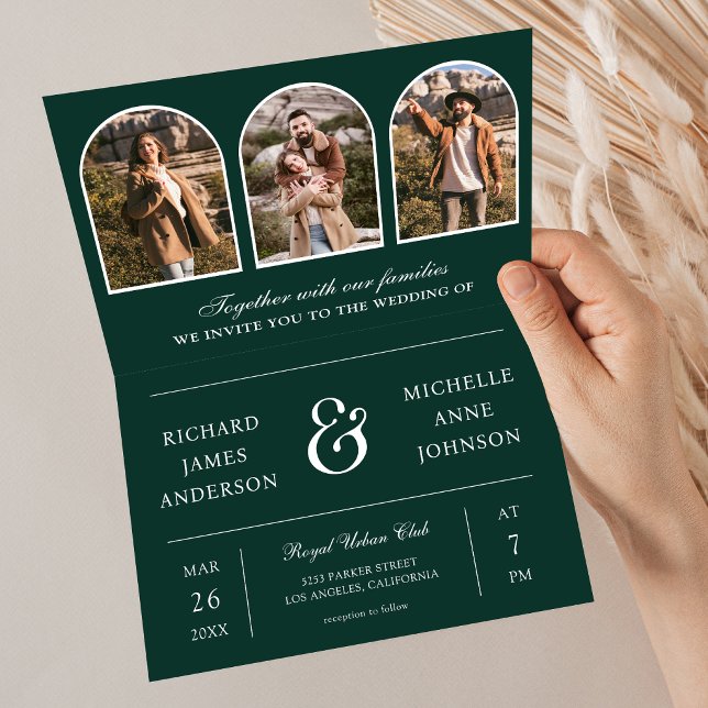 Convite Casamento com código QR de foto de arco minimalist (Criador carregado)