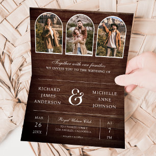Convite Casamento com código QR de foto de arco minimalist