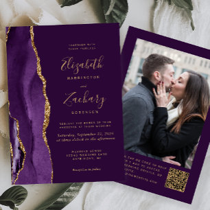 Convite Casamento com Código QR de Foto de Plum de Ágato D