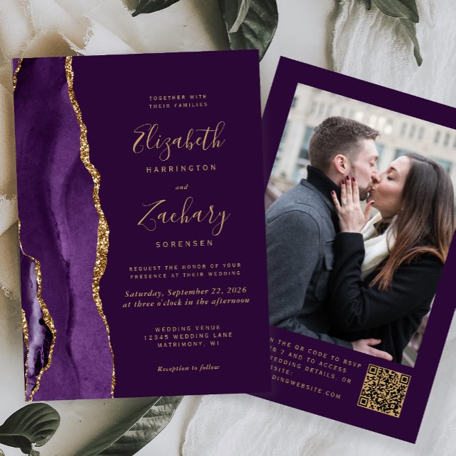 Convite Casamento com Código QR de Foto de Plum de Ágato D (Criador carregado)
