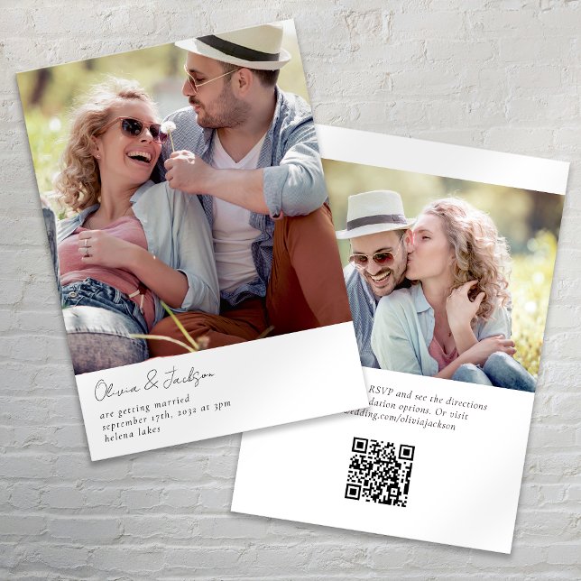 Convite Casamento com Código QR de Foto de Script Minimali (Criador carregado)