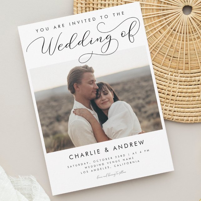 Convite Casamento com Código Qr de Foto de Script Minimali (Criador carregado)