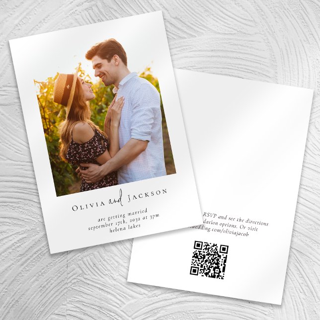 Convite Casamento com Código QR de Foto de Script Minimali (Criador carregado)