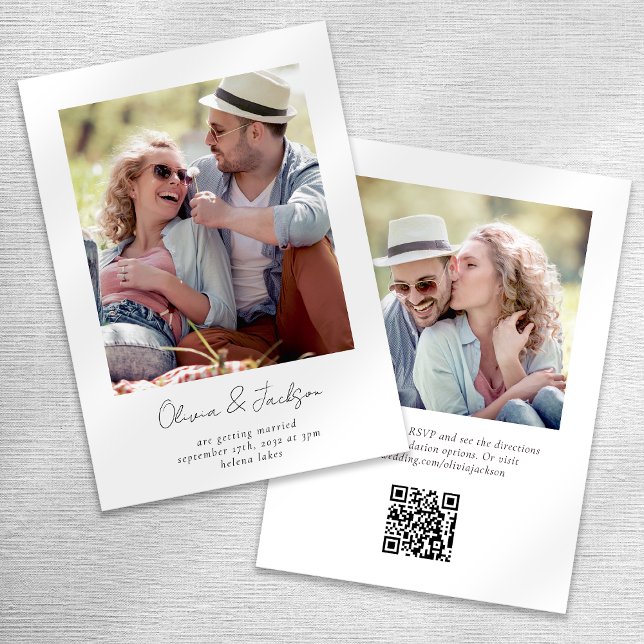 Convite Casamento com Código QR de Foto de Script Minimali (Criador carregado)