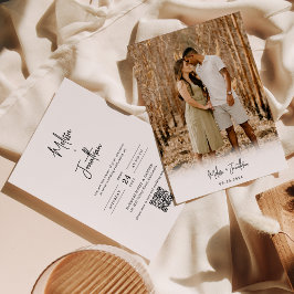Convite Casamento com código QR de Foto de Script Minimali