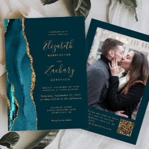 Convite Casamento com Código QR de Foto do Agate Dourado A