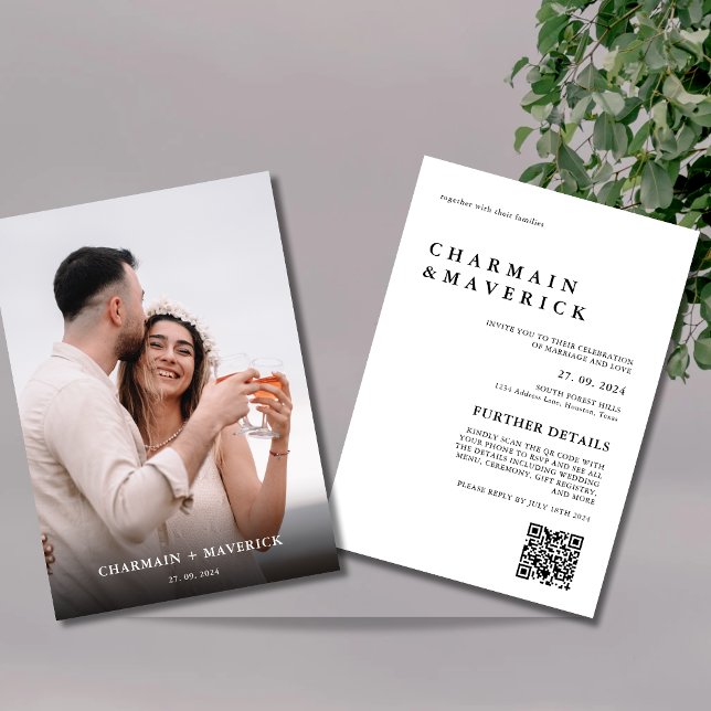 Convite Casamento com Código QR de Foto do Elegante Bold T (Criador carregado)