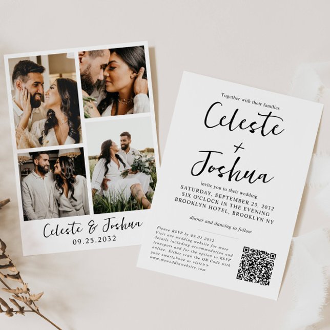 Convite Casamento com Código QR de Foto do Modern Chic Ele (Criador carregado)