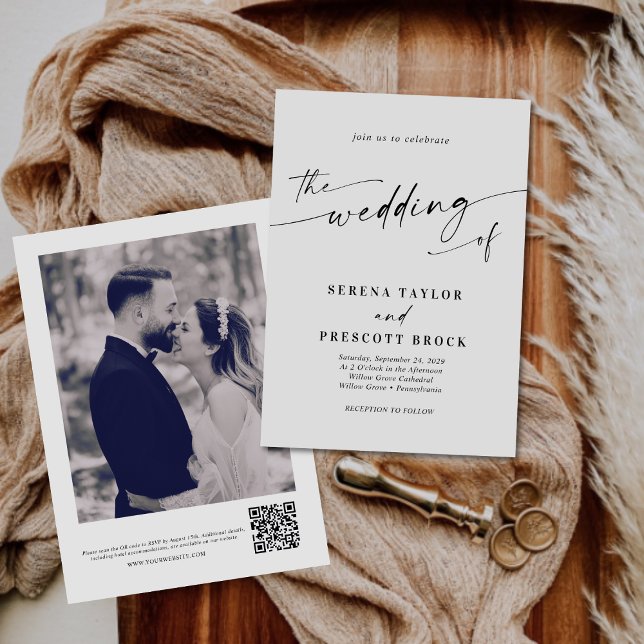 Convite Casamento com Código QR de Foto do Script Elegante (Criador carregado)