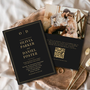 Convite Casamento com Código QR de Foto Dourada Elegante P